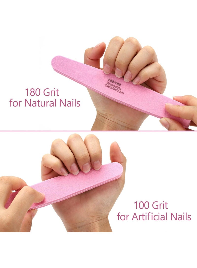 LA PERLA TECH  20Pcs Nail Buffer Block Files Sponge Washable Double Sided 100/180 Sanding Buffing File(Pink) - Image 4