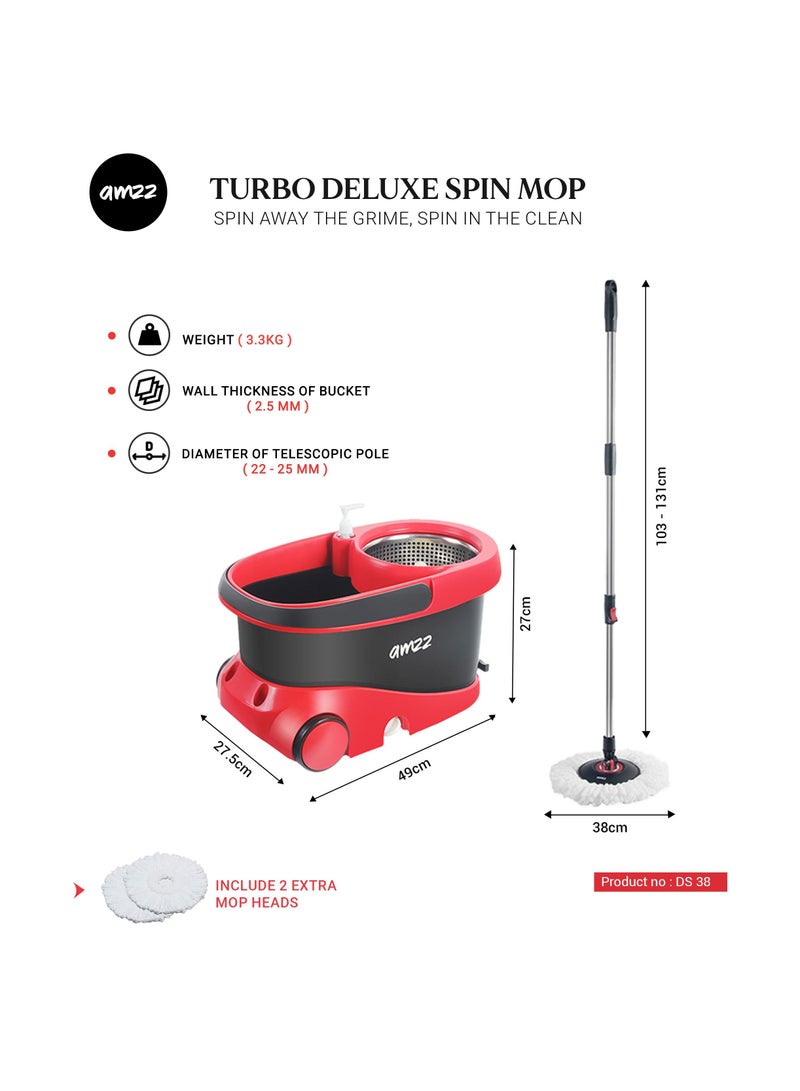 amzz Amzz Deluxe Effortless Spin Mop and basket set with wheels,Cleaning mop and basket refillable water tank with 2 extra mop head,Multifunctional mop and bucket set with Wheels for fast Home Cleaning  - Image 2