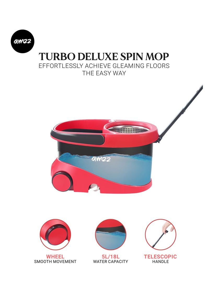 amzz Amzz Deluxe Effortless Spin Mop and basket set with wheels,Cleaning mop and basket refillable water tank with 2 extra mop head,Multifunctional mop and bucket set with Wheels for fast Home Cleaning  - Image 4