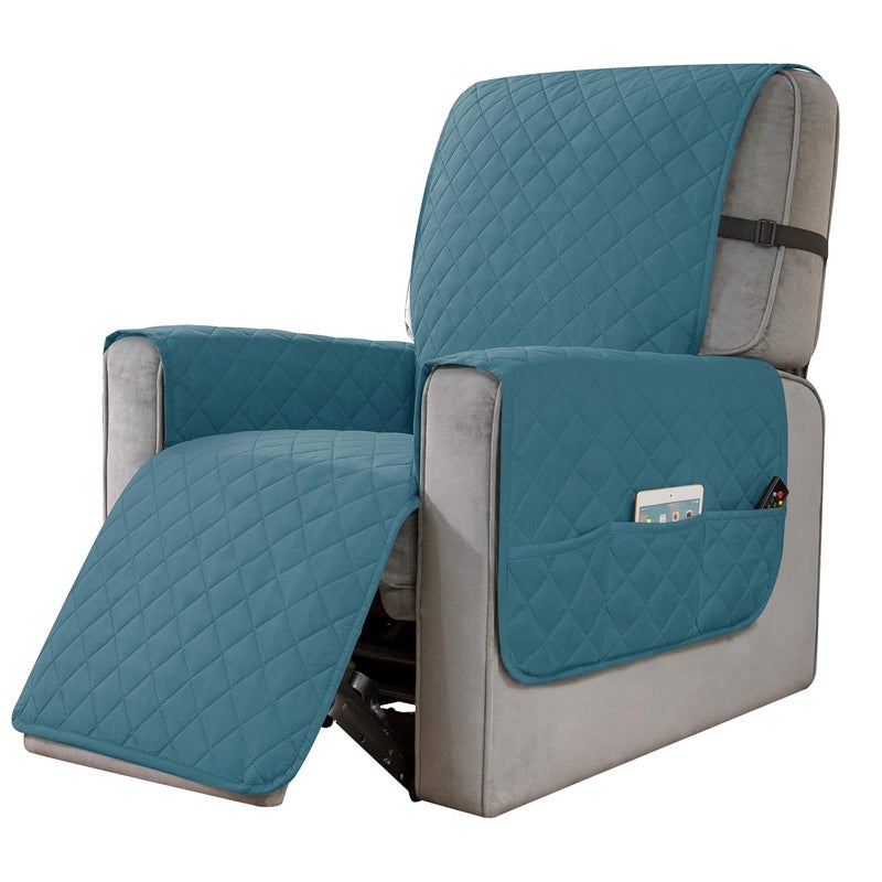 Dyfun Recliner Chair Cover Fitted Large Sofa Slip Cover Seat Width to 28 Inch Reversible Washable Protector with Elastic Adjustable Strap for Home with Kids and Pets LargeTurquoise