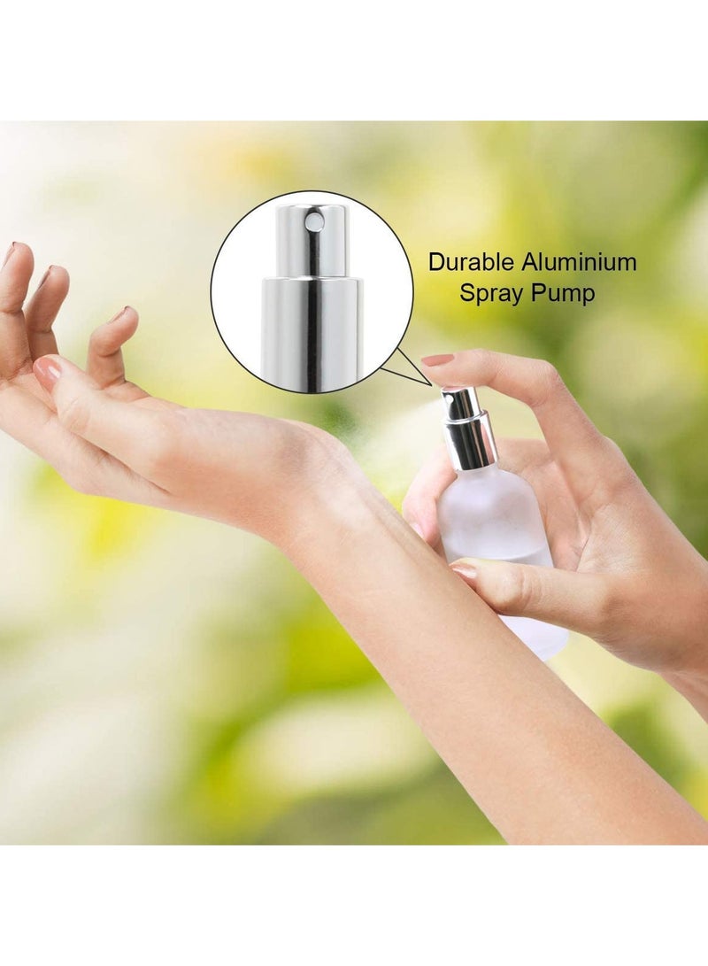 100ml Frosted Glass Spray Bottles, 2-Pack Leak Proof Travel Containers with Caps, Refillable for Perfume, Essential Oils, Makeup Toner, and Hair Products (Silver)  - Image 3