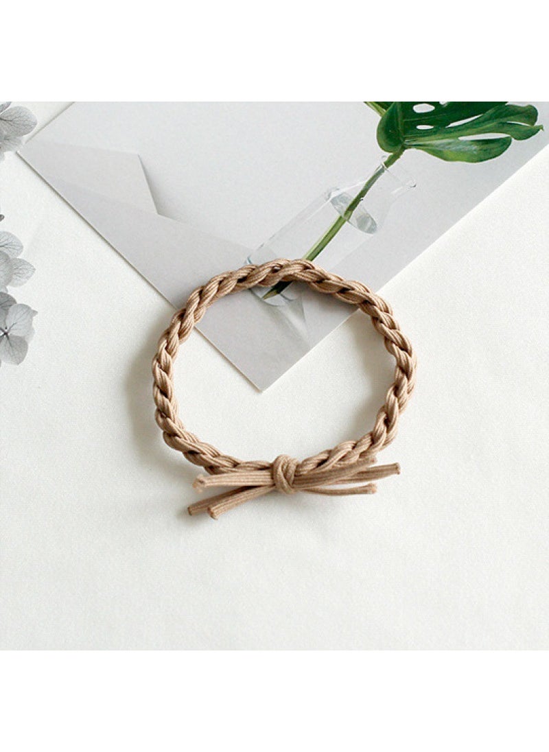 Generic Korean-Japanese Colorful Hair Ties Thick Weave Elastic Ponytail Bands 4# light coffee/solid color 
