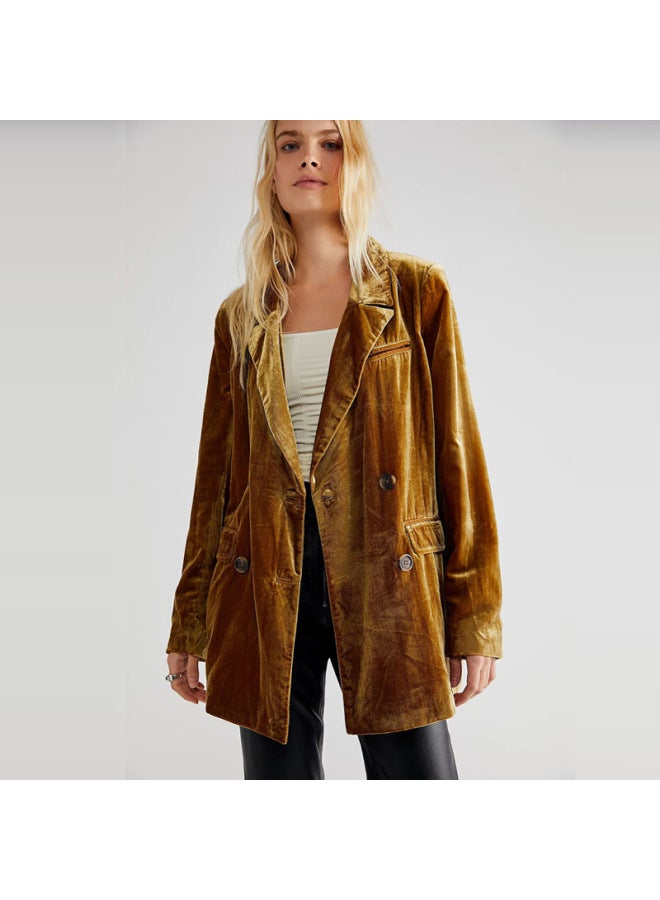 Women's New Retro Style Elegant Commuter Long-sleeve Velvet Slit Blazer Jacket For Women