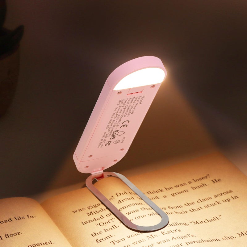 Akomid USB Rechargeable Book Light for Reading in Bed, 8 LEDs Bookmark Style Clip on, Eye-Cared Amber Light Mode for Kids, Blue Light Blocking, Stepless Dimming, Pink - Image 2