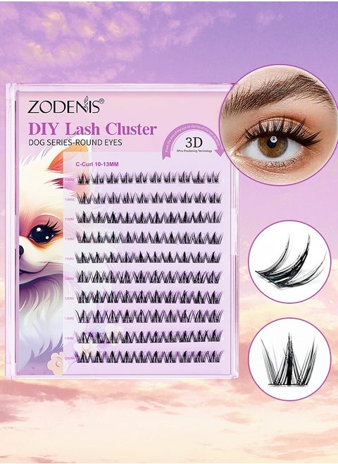 100Pcs Lashes Cluster DIY Lash Extension Kit Cute Dog Series 11-16mm Mix Individual Lashes Dog Eye Lashes Natural Look Cluster Lashes C Curl Wispy False Eyelashes Lash Kit