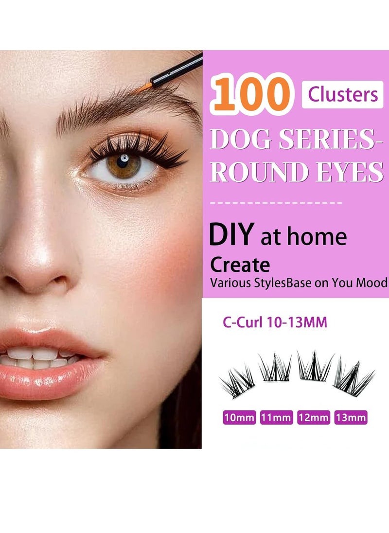 ZODENIS - 100Pcs Lashes Cluster DIY Lash Extension Kit Cute Dog Series 11-16mm Mix Individual Lashes Dog Eye Lashes Natural Look Cluster Lashes C Curl Wispy False Eyelashes Lash Kit - Image 1