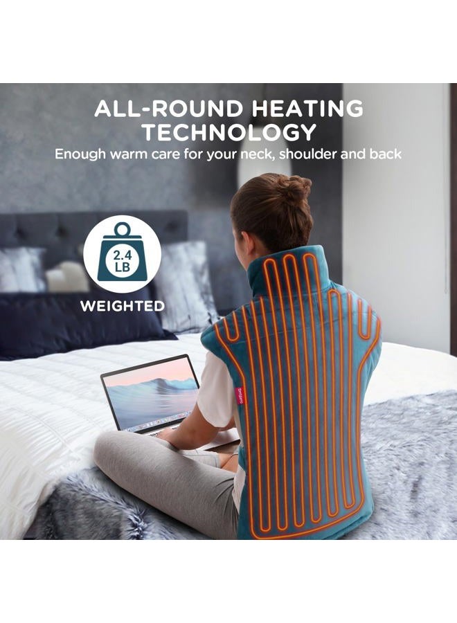 Comfytemp Heating Pad for Back Pain Relief, FSA HSA Eligible 22"x33" XXL Weighted Electric Neck Shoulders Heat Pad, 2H Auto-Off, Large Back Heated Wrap, Birthday Gifts for Women Men, Washable, Blue - Image 5