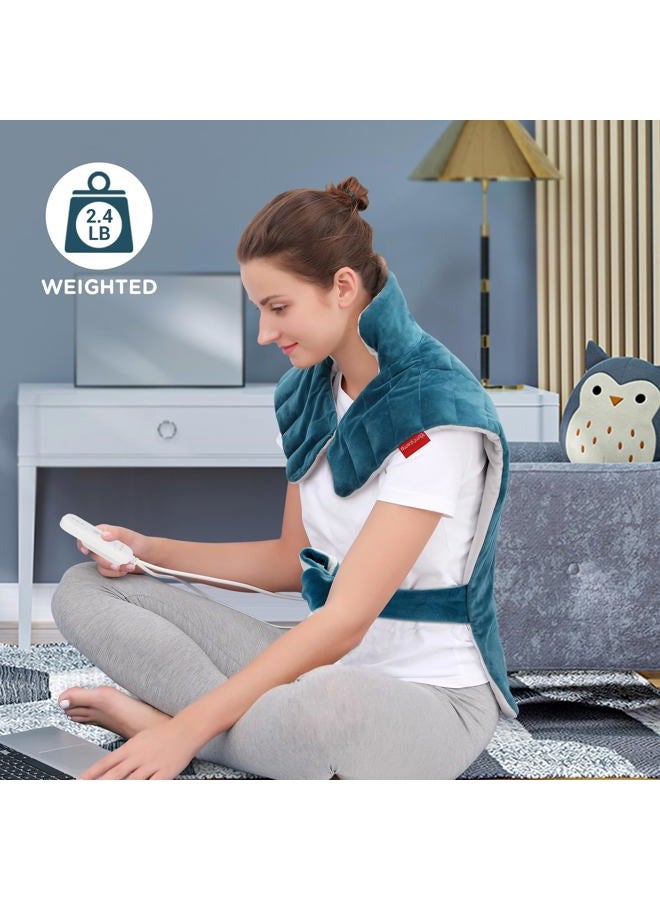 Comfytemp Heating Pad for Back Pain Relief, FSA HSA Eligible 22"x33" XXL Weighted Electric Neck Shoulders Heat Pad, 2H Auto-Off, Large Back Heated Wrap, Birthday Gifts for Women Men, Washable, Blue - Image 2