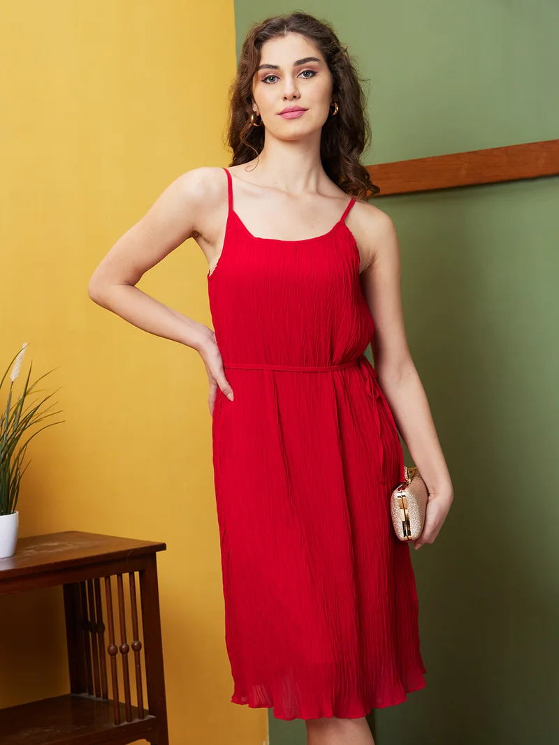 globus Globus Women Solid Georgette Fit & Flare Midi Casual Party Dress