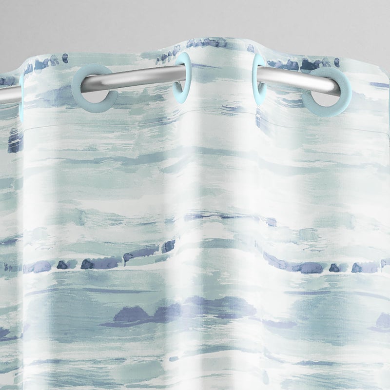 Hookless It's A Snap! Faux Silk Shower Curtain, 3-in-1 Curtain Includes Fabric Shower Curtain with Flex-On Rings & Fabric Liner with Magnets, 71" x 74", Watercolor Print, Blue - Image 2