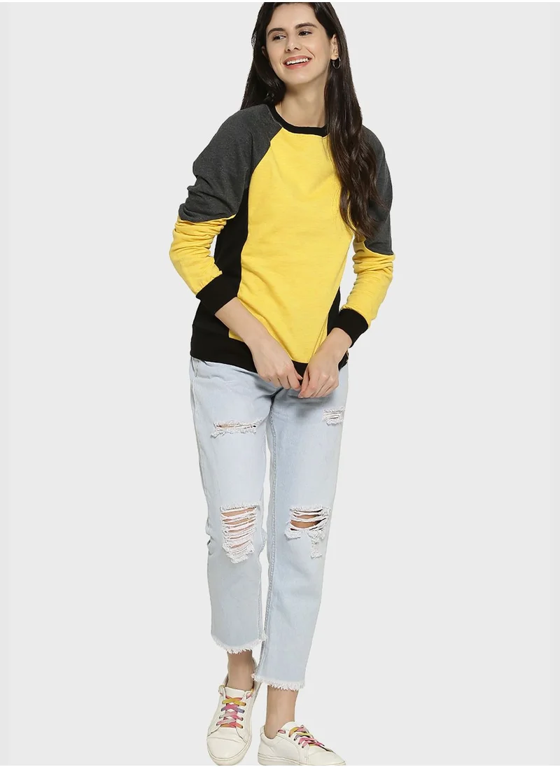 Campus Sutra Color block Sweatshirt