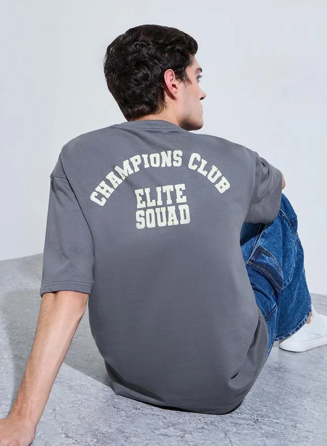 ستايلي Men Oversized Back Typographic Print Terry T-Shirt