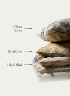 Good Sleep Designer Duvet Set (6-Piece) Yellow Floral King Size (220x240 cm), Premium Fabric, Breathable & Elegant | Includes 1 Duvet Cover, 1 Fitted Bedsheet & 4 Pillow Covers with Zipper Closures  - Image 3
