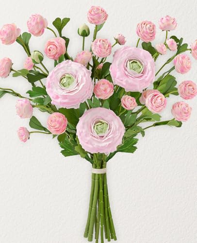 Dolicer Real Touch Ranunculus Artificial Flowers, 8Pcs 18 Inch Fake Peonies Artificial Flowers, Pink Faux Flower for Vase Faux Peony Bulk for Home Table Wedding Bridal Bouquet Decor - Image 1