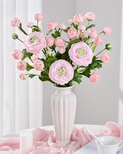 Dolicer Real Touch Ranunculus Artificial Flowers, 8Pcs 18 Inch Fake Peonies Artificial Flowers, Pink Faux Flower for Vase Faux Peony Bulk for Home Table Wedding Bridal Bouquet Decor - Image 5