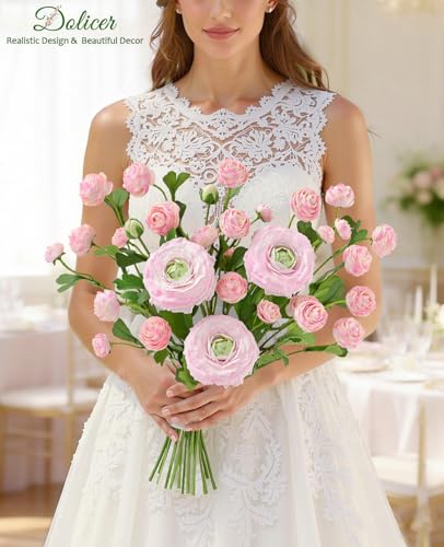 Dolicer Real Touch Ranunculus Artificial Flowers, 8Pcs 18 Inch Fake Peonies Artificial Flowers, Pink Faux Flower for Vase Faux Peony Bulk for Home Table Wedding Bridal Bouquet Decor - Image 4