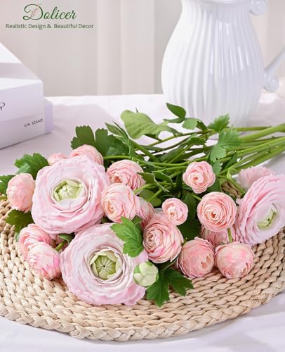 Dolicer Real Touch Ranunculus Artificial Flowers, 8Pcs 18 Inch Fake Peonies Artificial Flowers, Pink Faux Flower for Vase Faux Peony Bulk for Home Table Wedding Bridal Bouquet Decor - Image 2