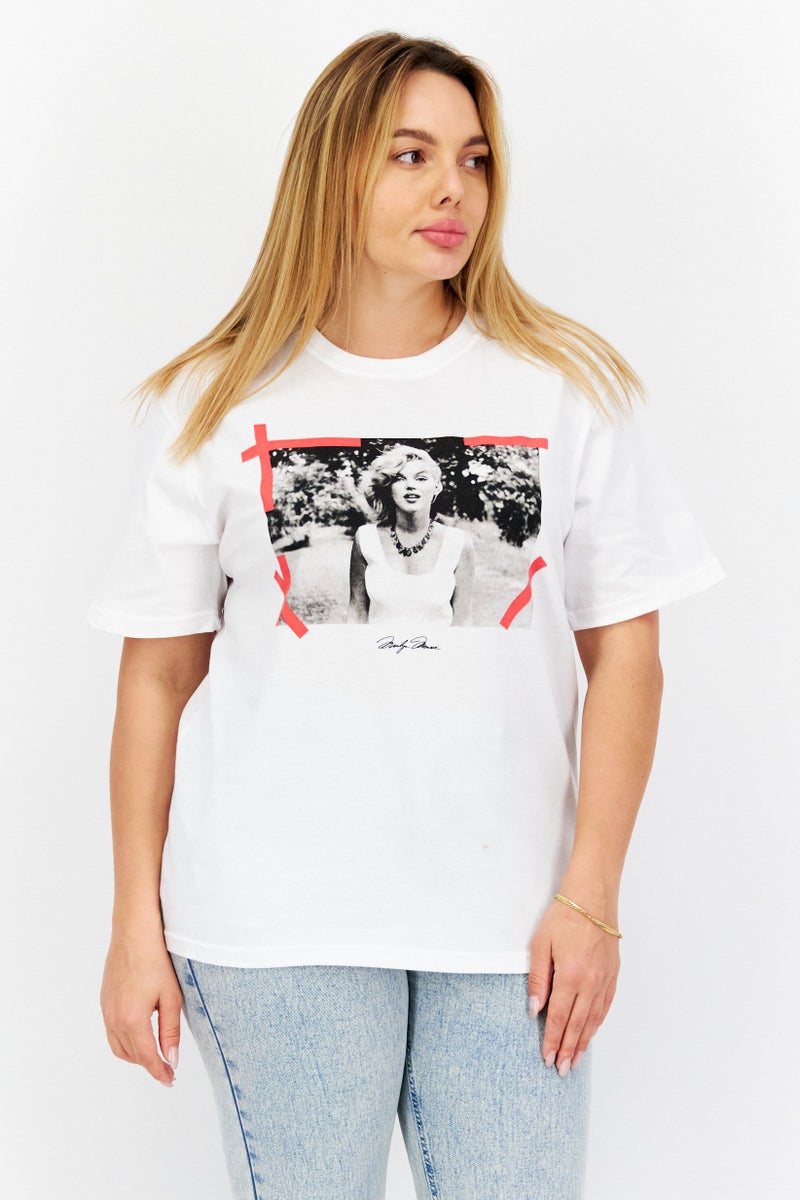 Marilyn Monroe Women Crew Neck Short Sleeve Graphic T Shirt, White Combo - Image 1