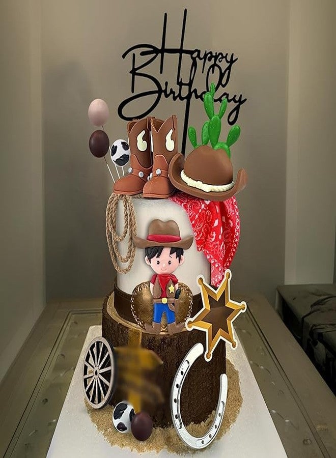 KEEPARTY Cowboy Cake Decorations Cowboy Hat and Boot Cake Toppers Western Cowboy Cowgirl Birthday Baby Shower for Western Theme Party Favors Supplies - Image 3