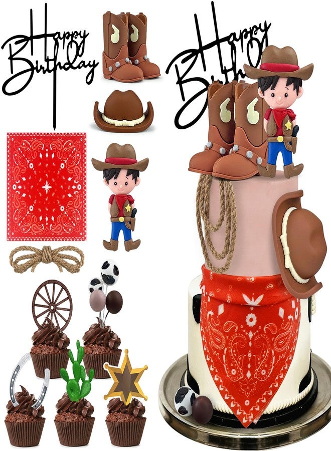 KEEPARTY Cowboy Cake Decorations Cowboy Hat and Boot Cake Toppers Western Cowboy Cowgirl Birthday Baby Shower for Western Theme Party Favors Supplies - Image 1