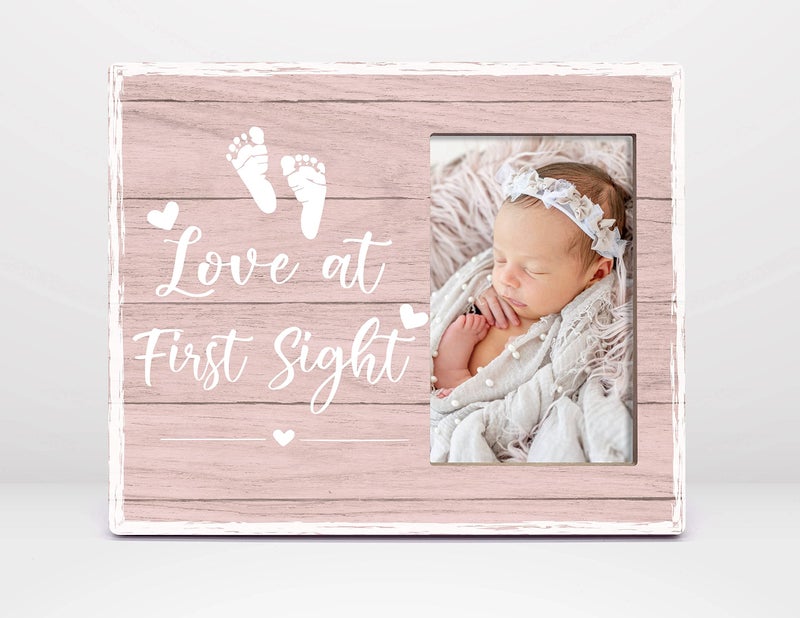 Orchroma Baby Picture Frames Baby Gir Picture Frame Baby Girl Nursery Decor Love at First Sight Photo Frame Gender Reveal Gifts New Father Mom to be Gifts (pink) - Image 1
