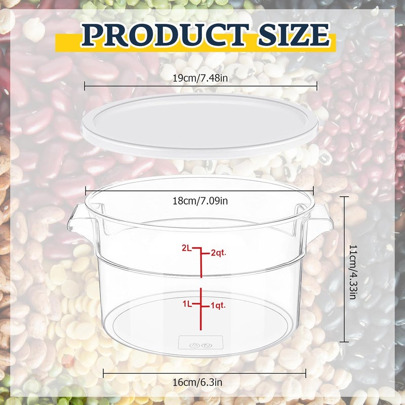 Ziliny 1 Pcs Round Food Storage Container with Lid 2 Qt Dough Bucket Clear Translucent Containers with Scale (White) - Image 2