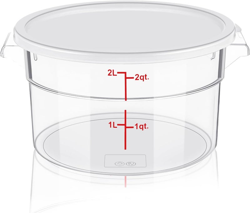 Ziliny 1 Pcs Round Food Storage Container with Lid 2 Qt Dough Bucket Clear Translucent Containers with Scale (White) - Image 1
