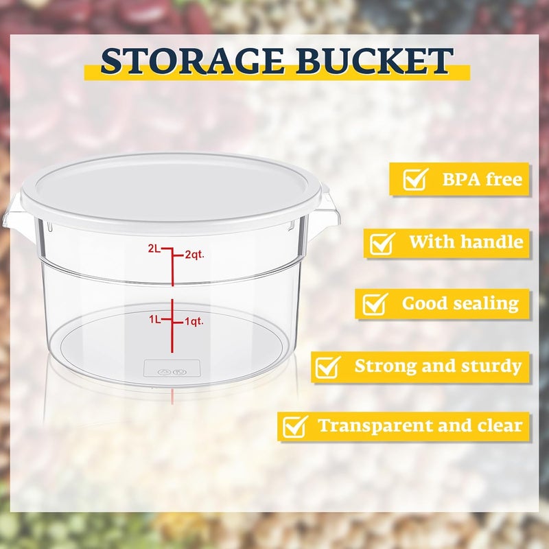 Ziliny 1 Pcs Round Food Storage Container with Lid 2 Qt Dough Bucket Clear Translucent Containers with Scale (White) - Image 3