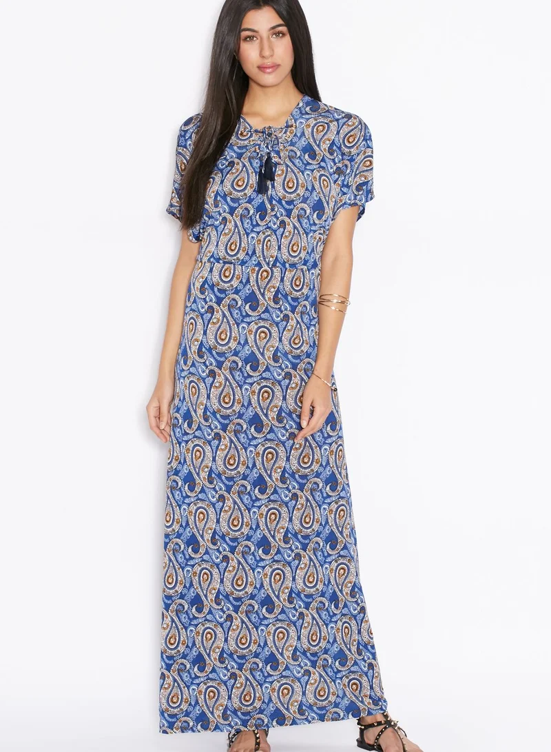 ELLA Printed Lace Up Maxi Dress