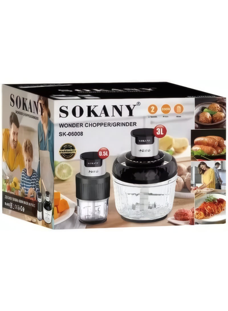 Sokany Glass Chopper and Grinder 2 Speeds 800 3 Liters + 1/2 Liters