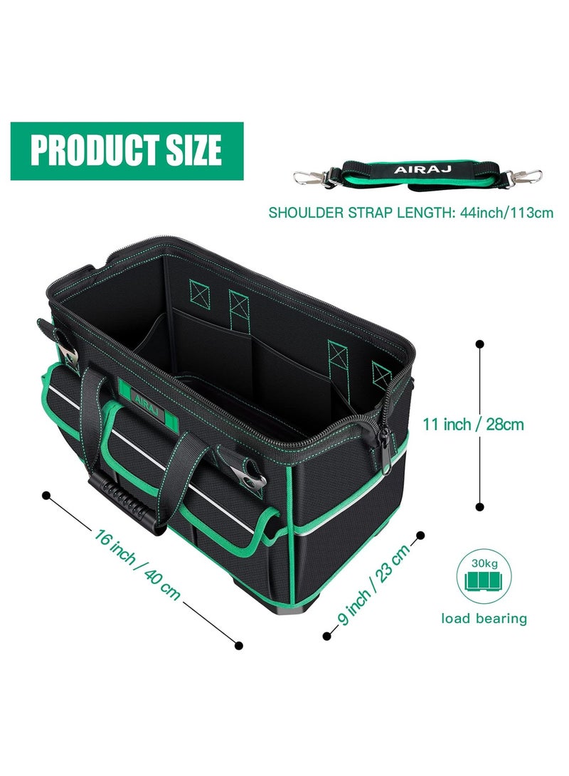 16 Inch Tool Bag with Night Reflective Strips, Waterproof Tool Organizer, Adjustable Shoulder Straps, Heavy Duty Tool Bag Organizer with ABS Molded Base  - Image 2