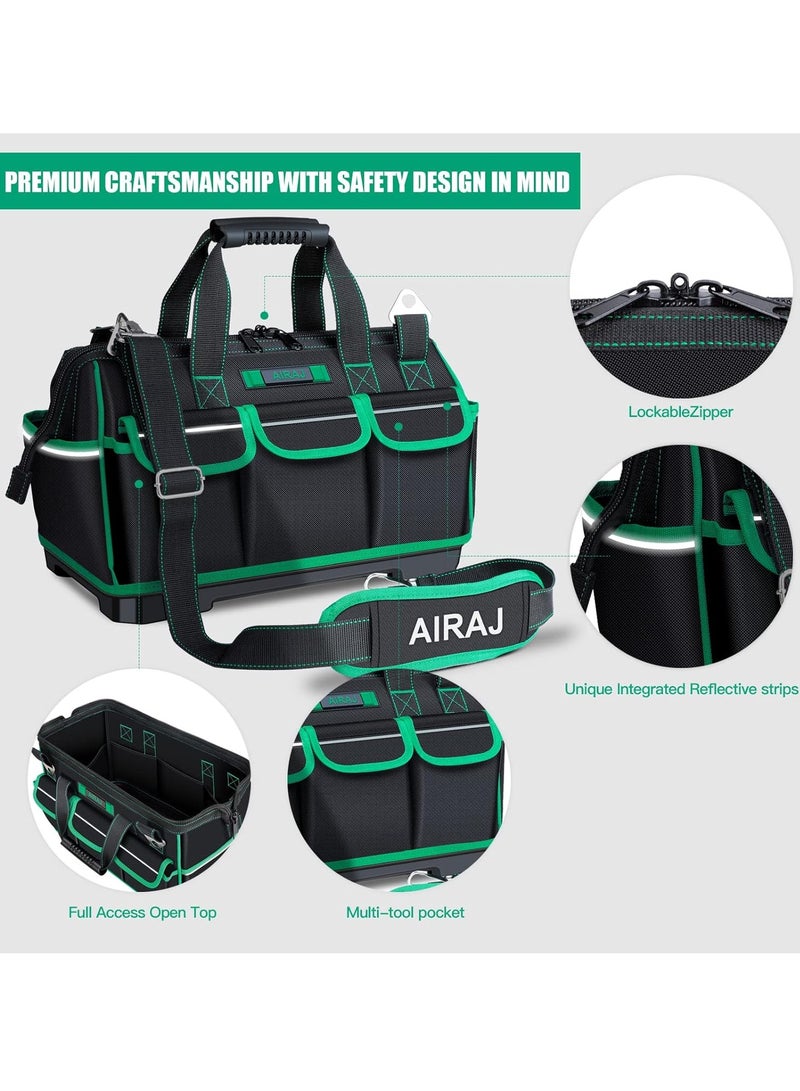 16 Inch Tool Bag with Night Reflective Strips, Waterproof Tool Organizer, Adjustable Shoulder Straps, Heavy Duty Tool Bag Organizer with ABS Molded Base  - Image 4