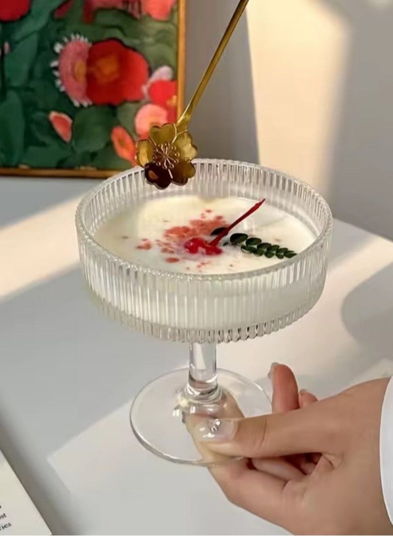 Classic elegant hand blown ribbed cocktail glass suitable for cocktails, one piece  - Image 1