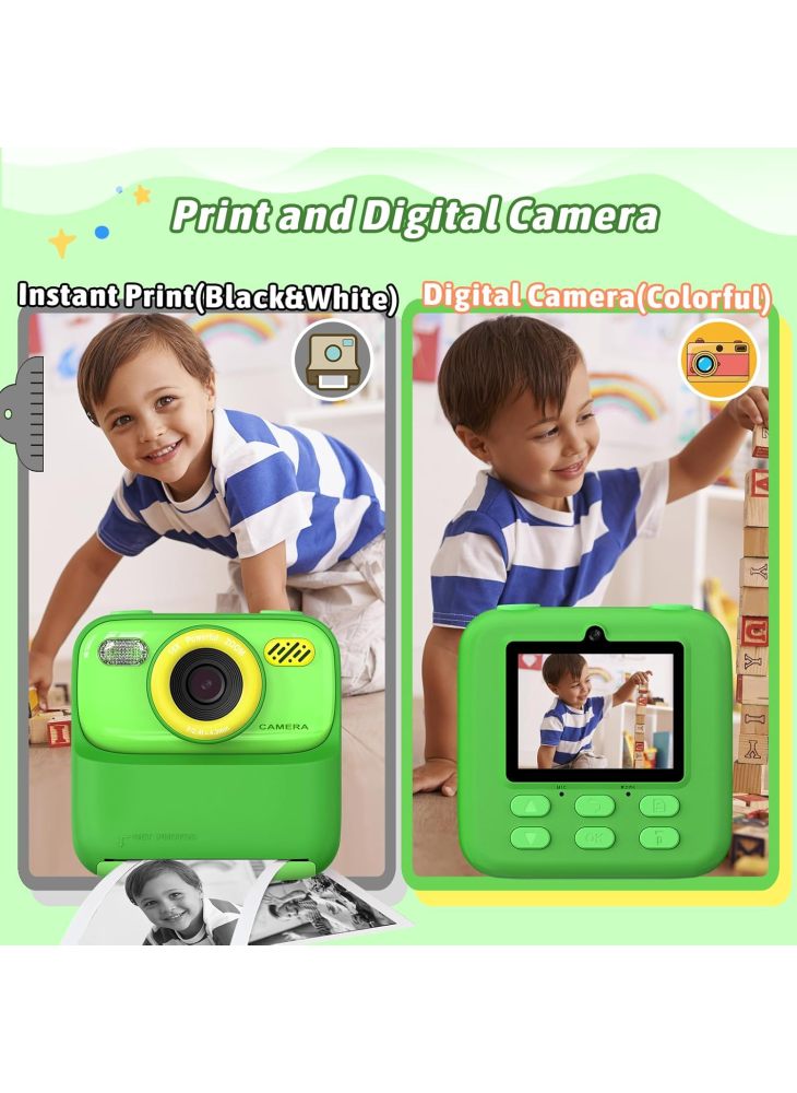 Generic P79 Instant Print Kids Camera Fun Game HD 1080P Dual Lens Camera with 32GB Memory Card - Green - Image 4
