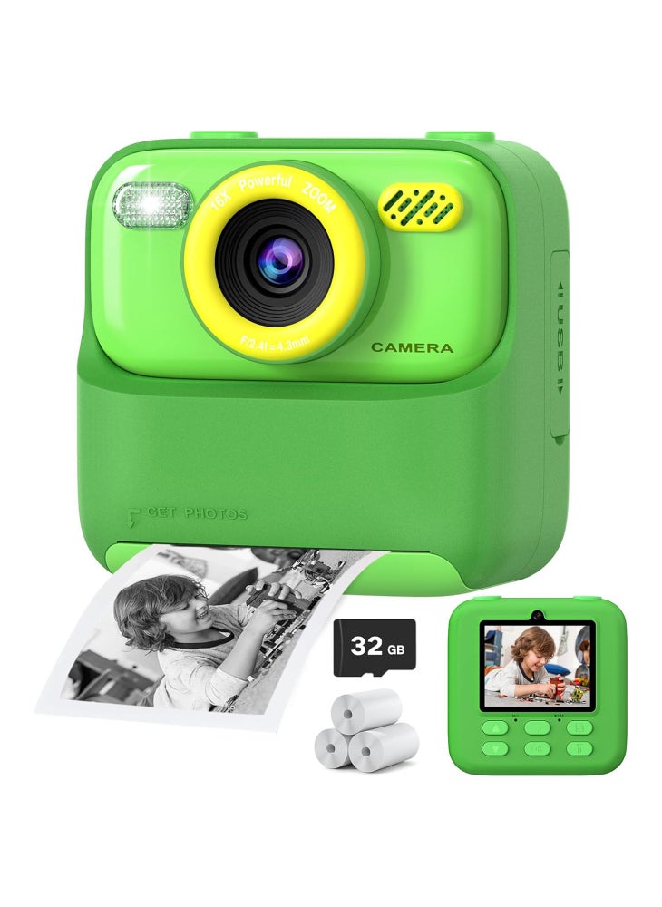 Generic P79 Instant Print Kids Camera Fun Game HD 1080P Dual Lens Camera with 32GB Memory Card - Green - Image 1