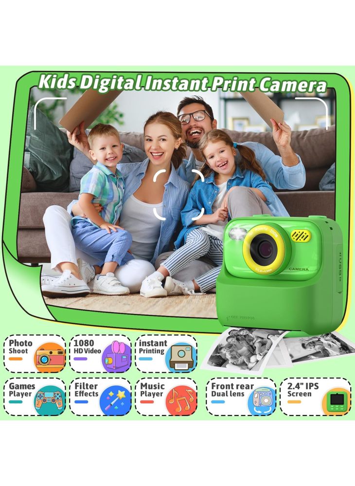 Generic P79 Instant Print Kids Camera Fun Game HD 1080P Dual Lens Camera with 32GB Memory Card - Green - Image 2