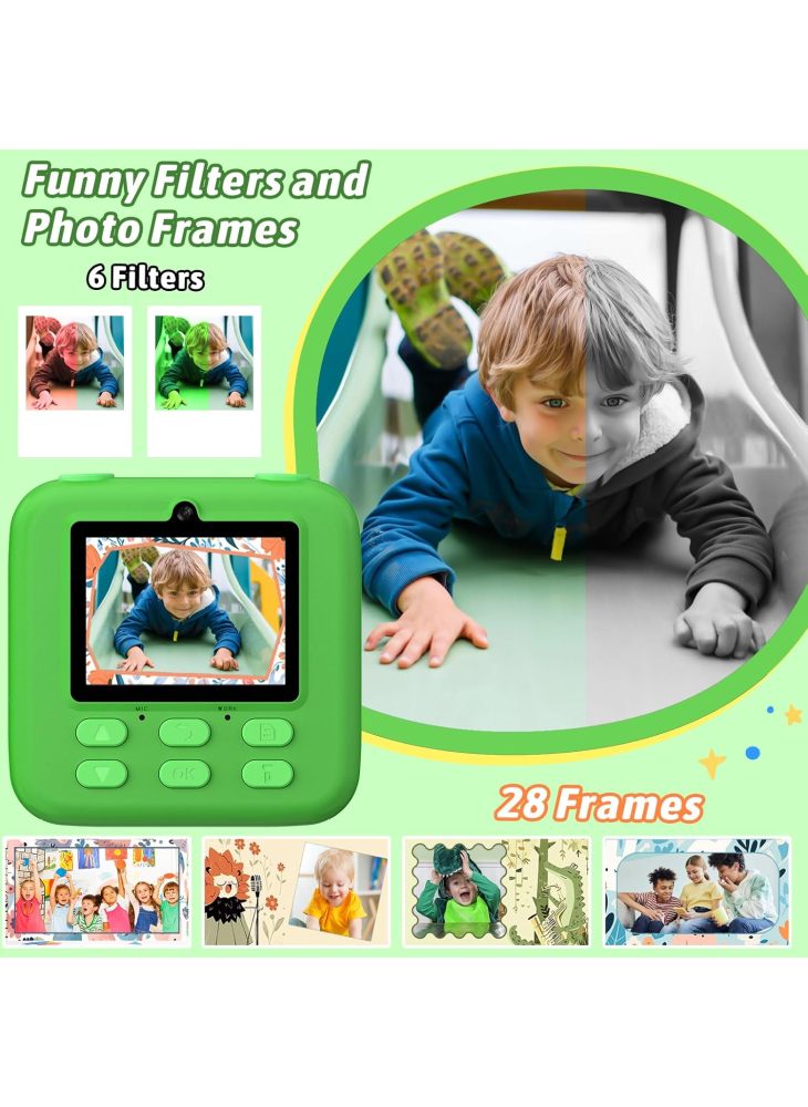 Generic P79 Instant Print Kids Camera Fun Game HD 1080P Dual Lens Camera with 32GB Memory Card - Green - Image 5
