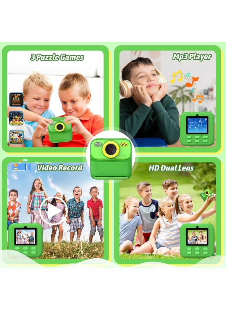 Generic P79 Instant Print Kids Camera Fun Game HD 1080P Dual Lens Camera with 32GB Memory Card - Green - Image 3