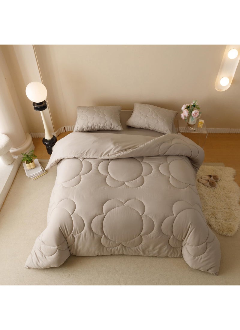 Luxlovery Luxlovery Mocha Coffee Comforter Set King Khaki Sunflower Quilts Boho Beige Coffee Bedding Comforter Set Boho Farmhouse Soft Breathable Comforter 3PCS Bed Set  - Image 2