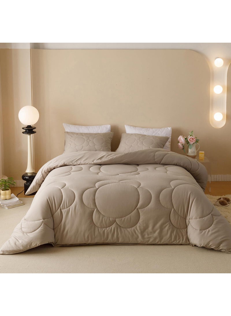 Luxlovery Luxlovery Mocha Coffee Comforter Set King Khaki Sunflower Quilts Boho Beige Coffee Bedding Comforter Set Boho Farmhouse Soft Breathable Comforter 3PCS Bed Set  - Image 1