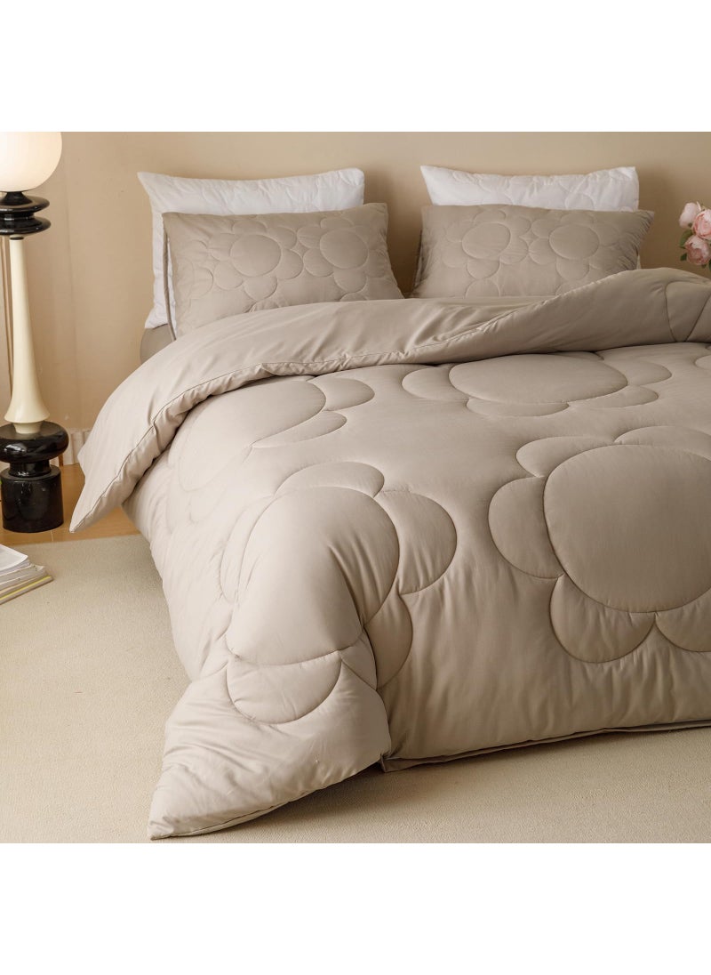 Luxlovery Luxlovery Mocha Coffee Comforter Set King Khaki Sunflower Quilts Boho Beige Coffee Bedding Comforter Set Boho Farmhouse Soft Breathable Comforter 3PCS Bed Set  - Image 3