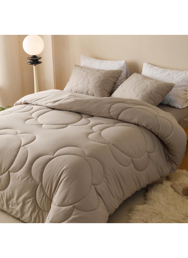 Luxlovery Luxlovery Mocha Coffee Comforter Set King Khaki Sunflower Quilts Boho Beige Coffee Bedding Comforter Set Boho Farmhouse Soft Breathable Comforter 3PCS Bed Set  - Image 5