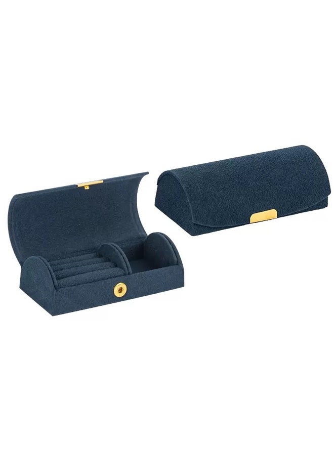 Navy Blue Velvet Jewelry Box Travel Portable Organizer With Multi Compartments For Earrings Rings - Image 1