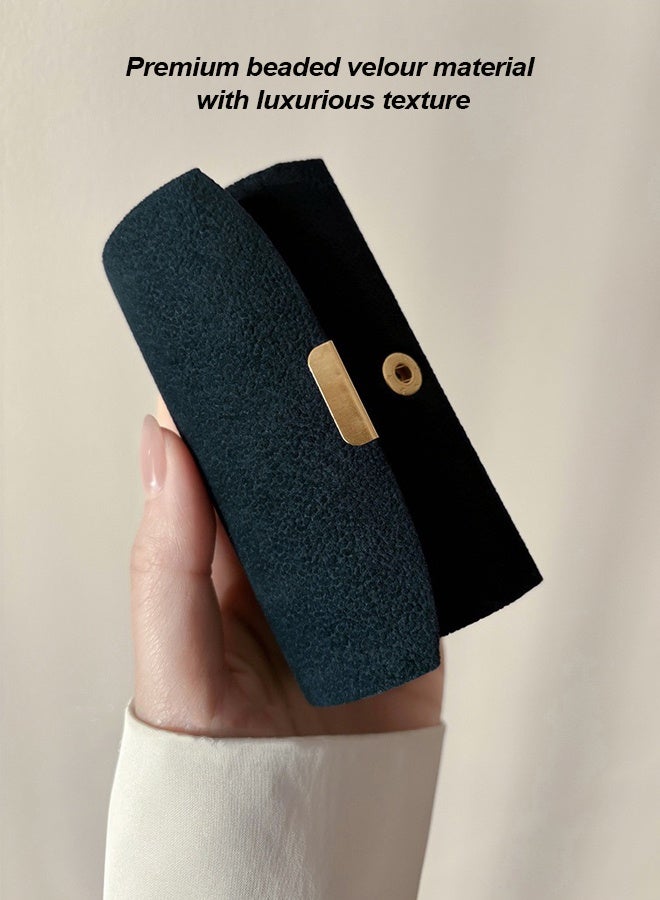 Navy Blue Velvet Jewelry Box Travel Portable Organizer With Multi Compartments For Earrings Rings - Image 3