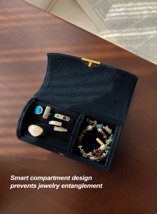 Navy Blue Velvet Jewelry Box Travel Portable Organizer With Multi Compartments For Earrings Rings - Image 2