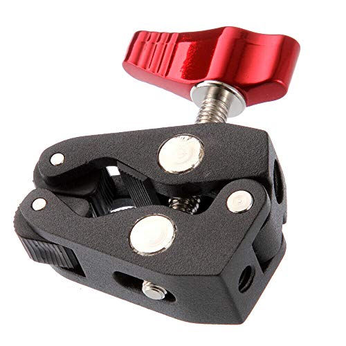 FocusFoto Articulated Magic Arm Crab Claw Super Clamp Clip Holder with 1/4" 3/8" Mount for Studio Flash Light DSLR Camera Tripod Monopod Monitor Video LED Light (Black & Red) - Image 4