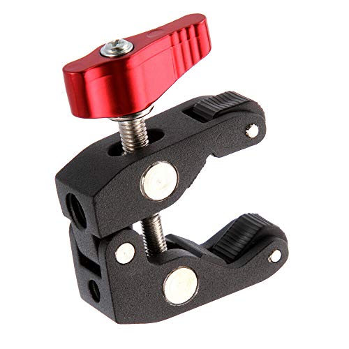 FocusFoto Articulated Magic Arm Crab Claw Super Clamp Clip Holder with 1/4" 3/8" Mount for Studio Flash Light DSLR Camera Tripod Monopod Monitor Video LED Light (Black & Red) - Image 2