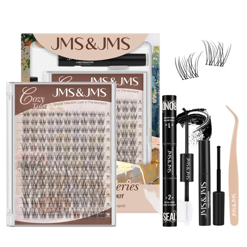 JMS&JMS Venus Lash Clusters Kit Natural Velour Lash Clusters Invisible Band Lash Kit Velure Eyelash Clusters with Lash Bond and Seal Eyelash Applictor Lash Remover for Beginner (Flora-C-8-18MIX) - Image 1