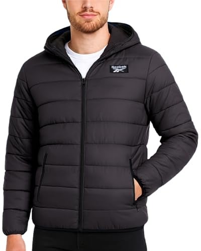 Reebok Men's Jacket – Lightweight Hooded Quilted Puffer Coat – Warm Insulated Winter Jacket for Men (S-4X), Size Large, Charcoal - Image 1