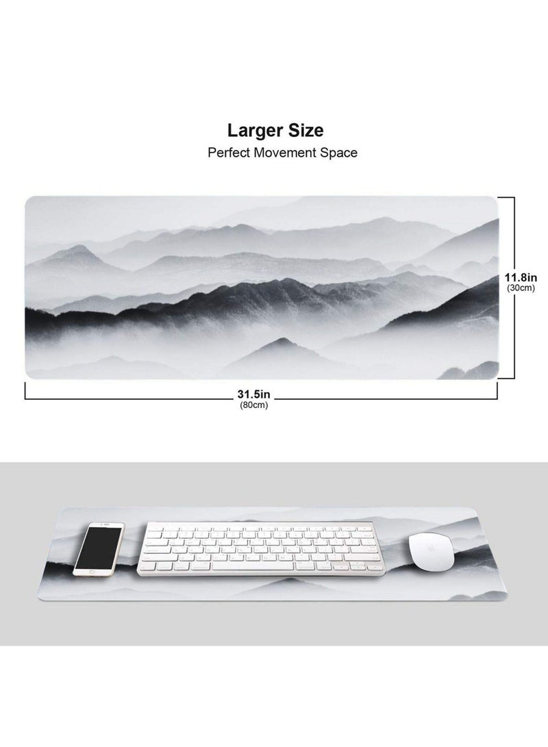 Extended Large Black and White Cherry Blossom Gaming Mouse Pad with Stitched Edges and Non,Slip Rubber Base for Desk